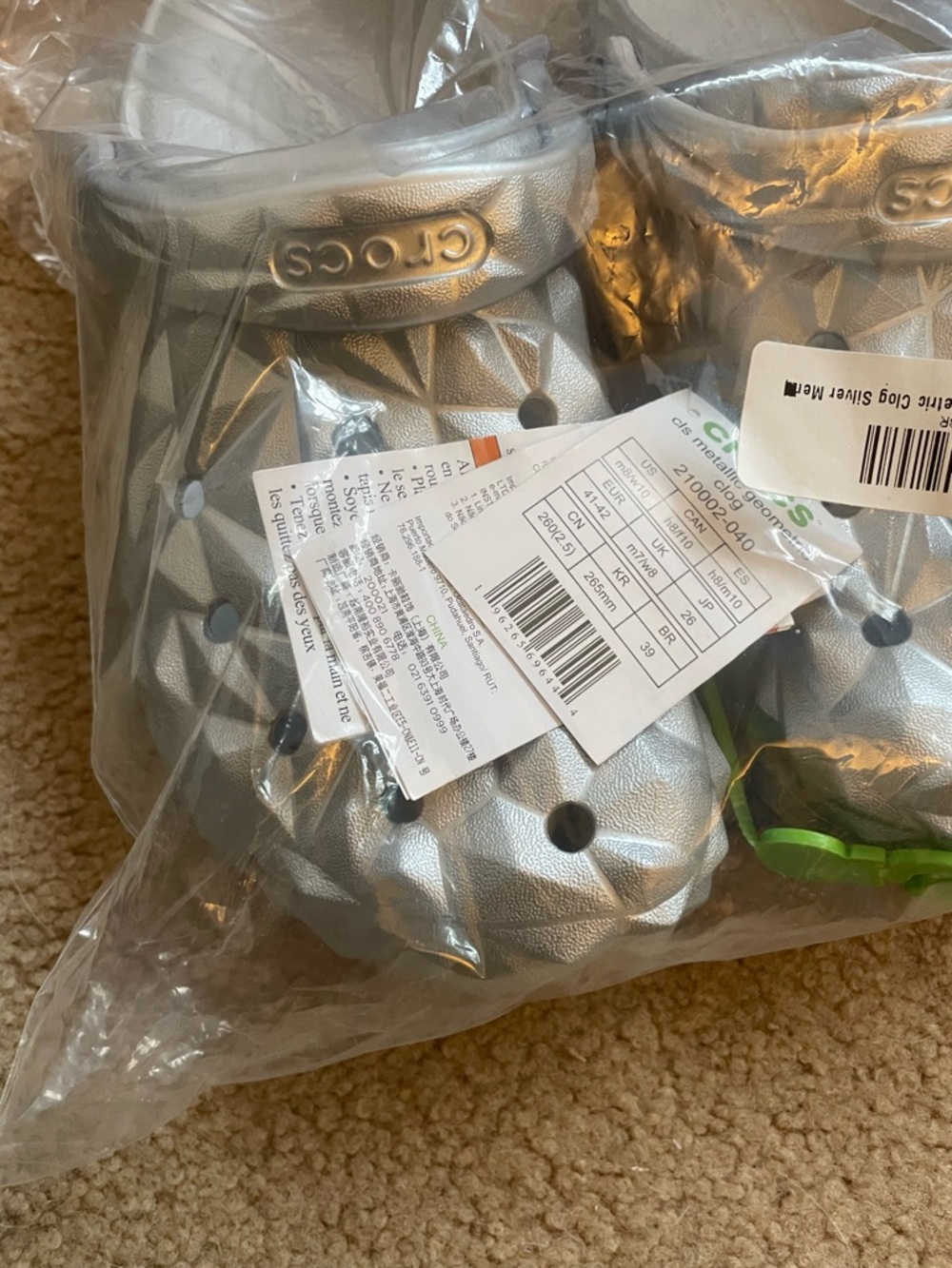 CROCS Silver Metallic Classic Clog Sandals (W10 /M8) - Picture 3 of 7